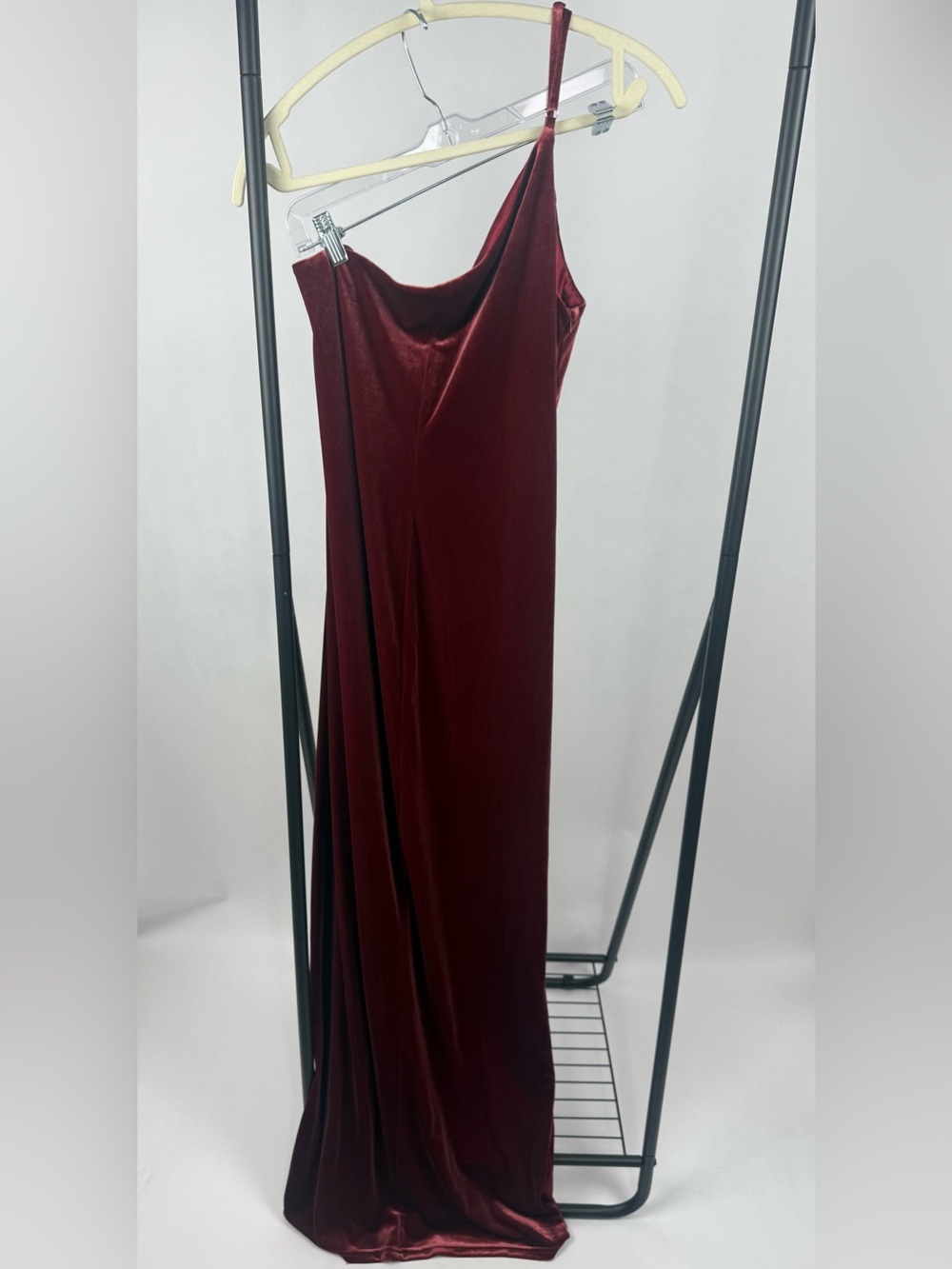 Revelry Jade Velvet Dress Romantic Rose One Shoulder Maxi Gown Bridesmaid Sz 10 - Picture 3 of 4